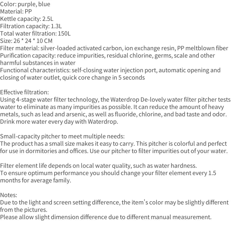 2.5L Alkaline Water Filter Pitcher with Activated Carbon